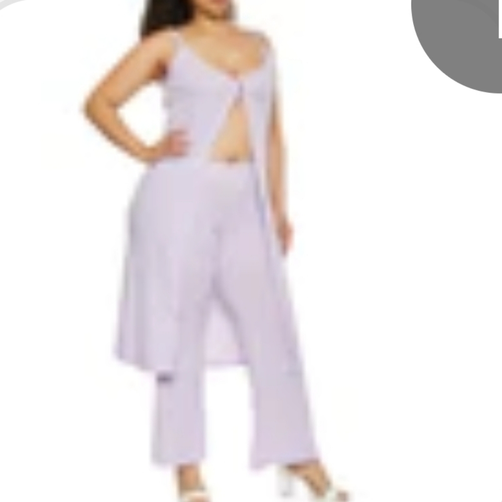 Two Button Flyaway Maxi Top and  Flare Pants